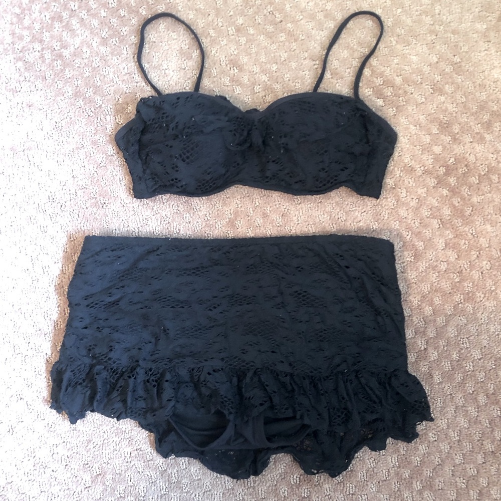 Black Lace Bikini with Swimskirt Bottoms